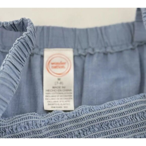 Wonder Nation Smocked Chambray Cold Shoulder Blue Dress Size 7-8 Boho Ruffles - Picture 4 of 5